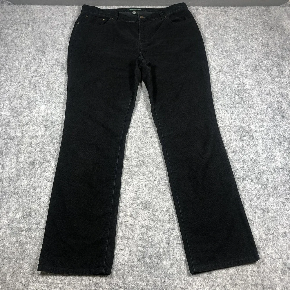 Lauren Jeans Co Corduroy Pants Womens 12 Black Straight Stretch Classic Casual